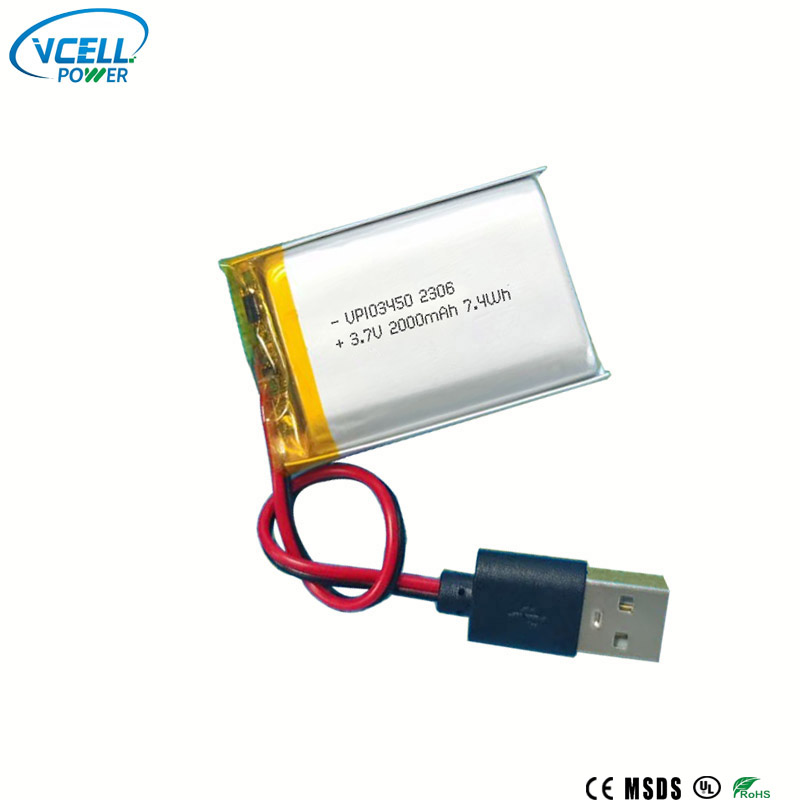 Batería de polímero de litio de 3,7 V, 2000 mAh, 103450